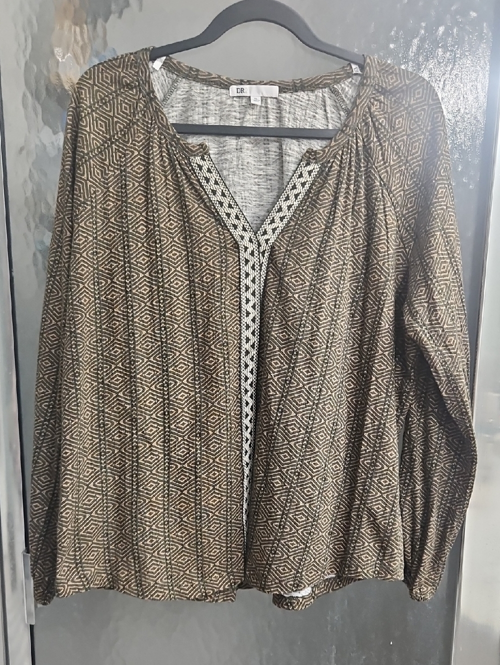 DR2 Brown Patterned Tunic Top with Contrast Trim